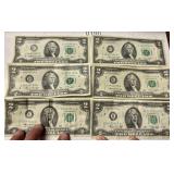Two dollar bills (6 count)