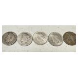 Peace Dollars 90% Silver 5 pieces