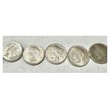 Peace Dollars 90% Silver 5 pieces