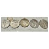 Peace Dollars 90% Silver 5 pieces