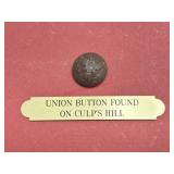 UNION BUTTON - CULP'S HILL, GETTYSBURG