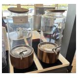 (2) GLASS BEVERAGE DISPENSERS W/ BAMBOO BASE