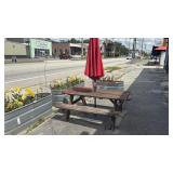 WOODEN PICNIC TABLE W/ UMBRELLA