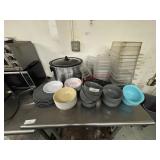 LARGE LOT - STORAGE, PLATES, BOWLS, SLOW COOKER