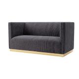 Velvet Square Arm Loveseat w/ Gold Base Trim  Dar