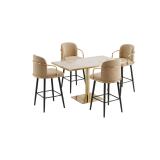 4 x Bueno Velvet Bar Stools, Metal & Wood - Beige