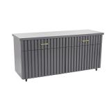 Wooden Fluted Sideboard Buffet w/ Gold Handles on