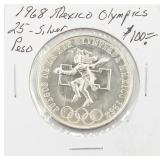 Silver 1968 Mexico Olympics 25 Peso Coin