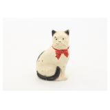 Vintage Cast Iron Cat W/ Red Bow Still Coin Bank