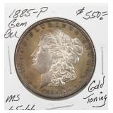 1885-P BU Morgan Silver Dollar Gold Toning