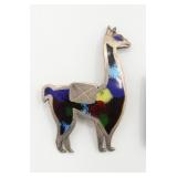 Peruvian Sterling Silver Llama Enamel Brooch
