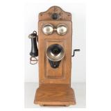 Antique Kellogg Oak Case Hand Crank Telephone