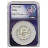 1949-D MS 64 Silver Washington Quarter
