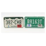 (2) Colorado Motorcycle Licence Plates Embossed
