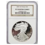2002-W PF 70 Ultra Cameo Silver Eagle Dollar