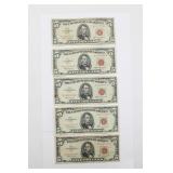 (X5) 1965 Red Seal $5 Dollar Lincoln Notes