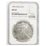 1992 MS 69 Silver American Eagle Dollar