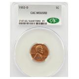 1952-D CAC MS 65 RD Lincoln Cent