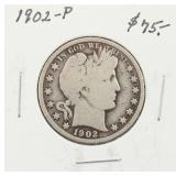 1902-P Barber Silver Half Dollar
