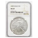2000 MS 69 Silver American Eagle Dollar Coin