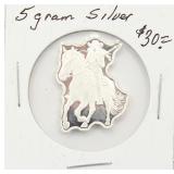 5 Grams Western Outlaw .999 Fine Silver Ingot Bar