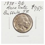 1938-D/D RARE Date Buffalo Nickel