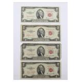 (4) 1953 Series B $2 Dollar Currency Notes
