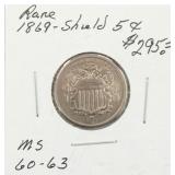 RARE 1869 Shield Nickel Coin