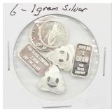 (6) Six 1 Gram .999 Fine Silver Bars
