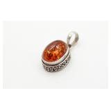 .925 Sterling Silver Amber Necklace Pendant