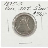 1875 Silver 20 Cent Piece Coin