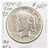 1934-D BU Silver Peace Dollar Coin