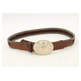 Tooled Leather Belt w/ Montana Silver Smith Buckle