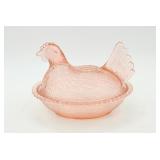 Vintage Pink Glass Hen on Nest