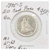 1875-S BU Twenty Cent Piece Coin Very RARE