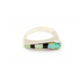 Vintage Native Zuni Onyx & Opal Ring SIze: 8