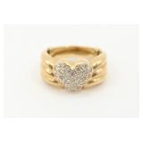 14K Yellow Gold & Diamond Heart Motif Ring