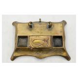 Antique K&Co Art Nouveau Brass Inkwell