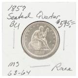 1857 BU RARE Silver Seated Liberty Quarter