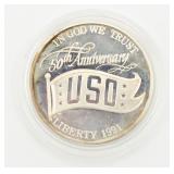 1991 50th Anniversary USO Silver Dollar Coin