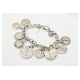 Engraved Love Token NINE Silver Coin Bracelet