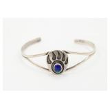 Sterling Lapis Bear Paw Cuff Signed S.J.