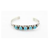 Vintage Sterling Navajo 5 Stone Turquoise Cuff