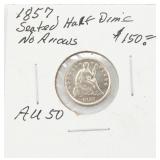 1857 Seated Half Dime Coin No Arrows