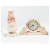 Vintage Pink Marble Onyx Lamp & Sessions Clock