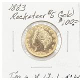 1883 Racketeer $5 Gold Tone V Liberty Nickel