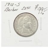 1912-S Silver Barber Quarter