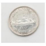1951 Canada Silver Dollar King George Canoe Coin