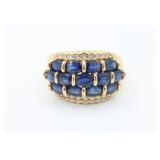14k Yellow Gold Blue Sapphire and Diamond Ring