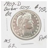 1907-D BU Silver Barber Half Dollar Coin RARE